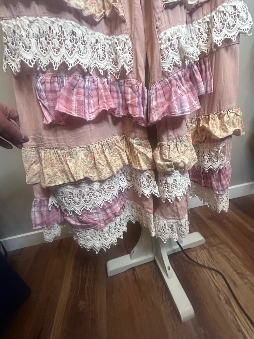 Boho Tiered Ruffle Wide-Leg Pants in Dusty Rose - Picture 7 of 10